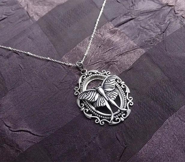 Sterling Silver Luna Moth Cameo Necklace
