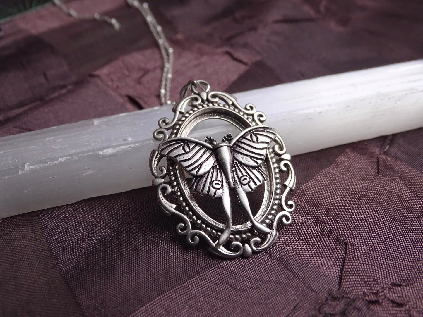 Sterling Silver Luna Moth Cameo Necklace