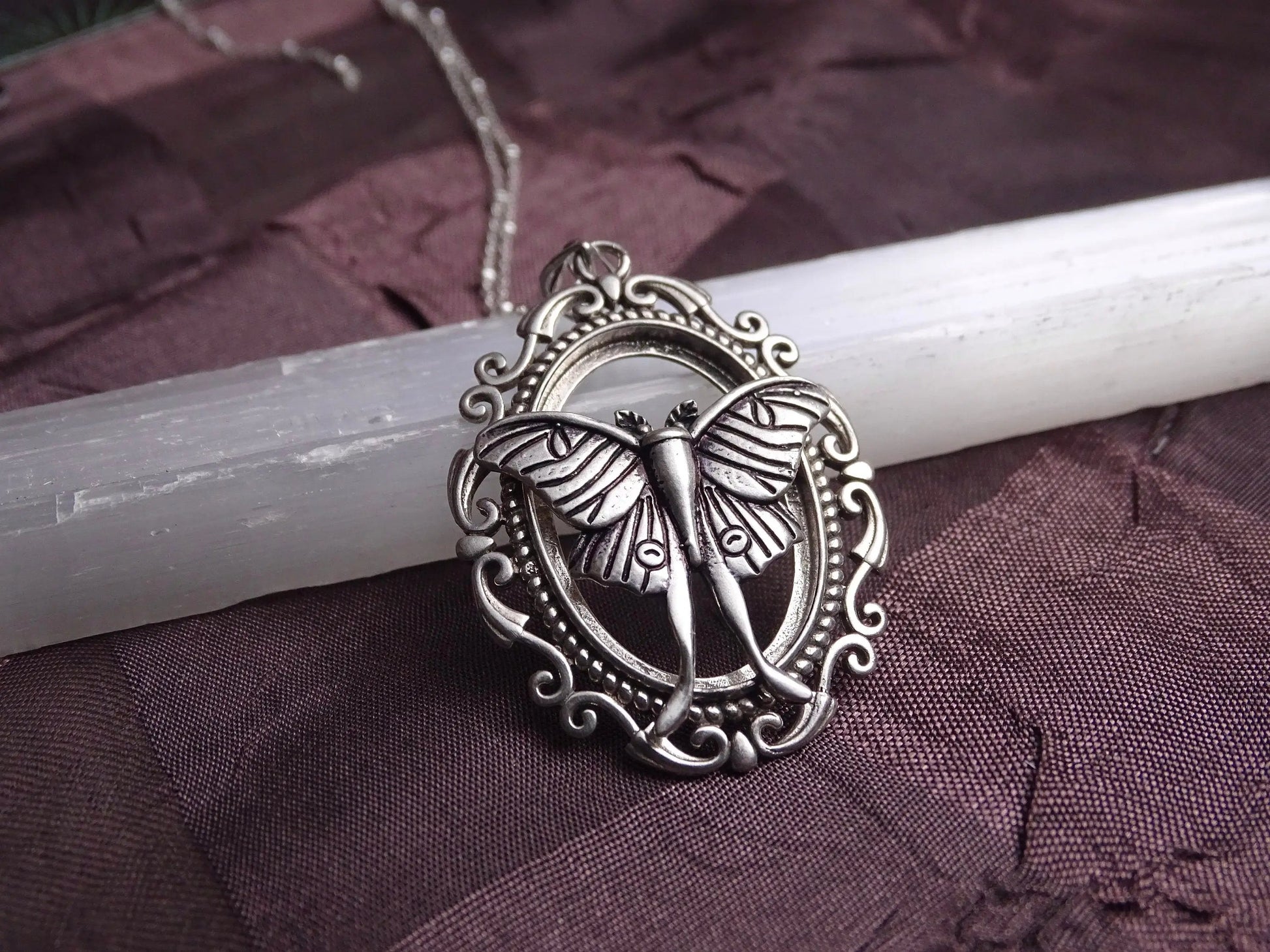 Sterling Silver Luna Moth Cameo Necklace