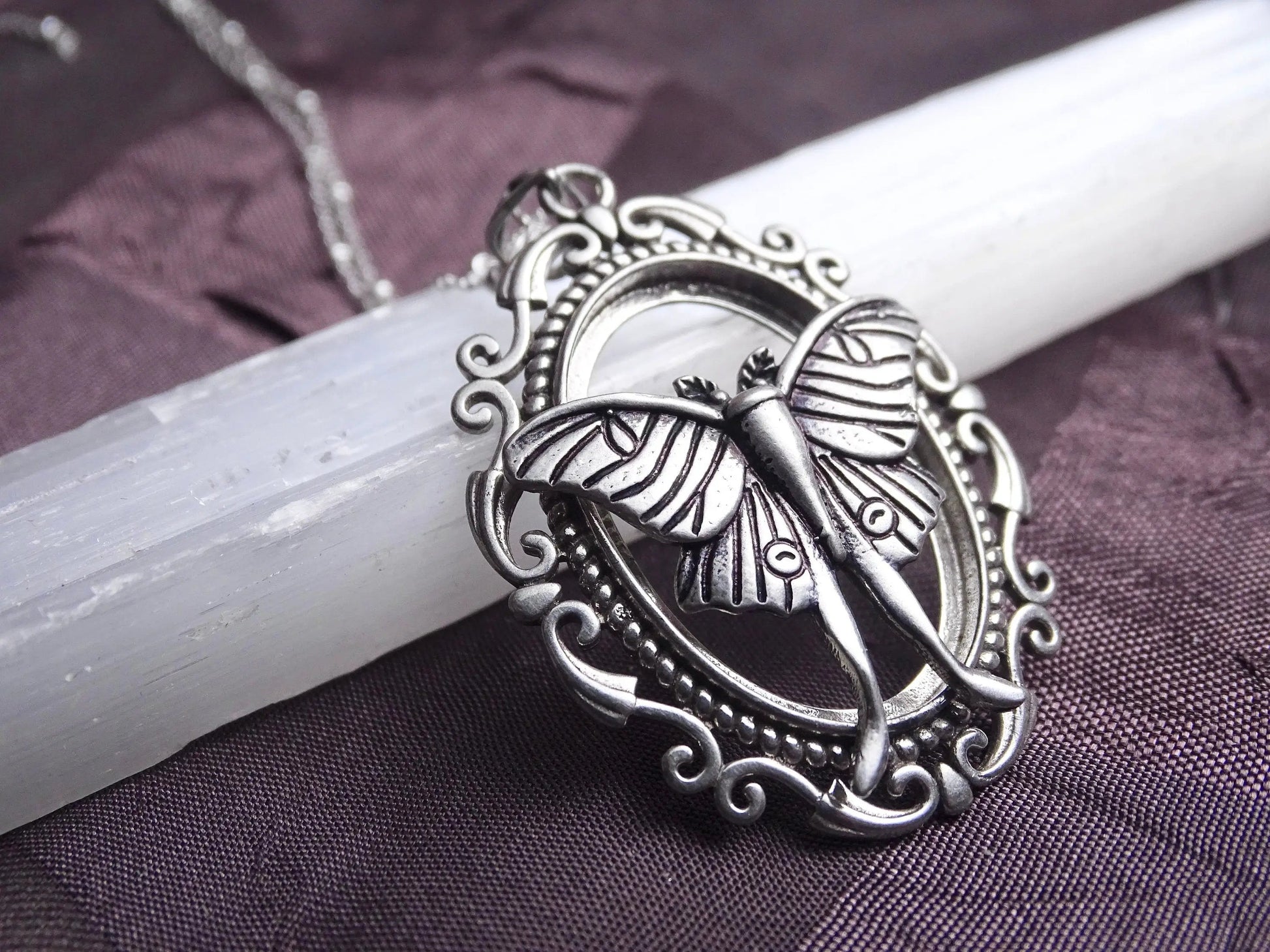 Sterling Silver Luna Moth Cameo Necklace