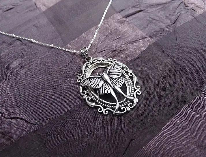 Sterling Silver Luna Moth Cameo Necklace