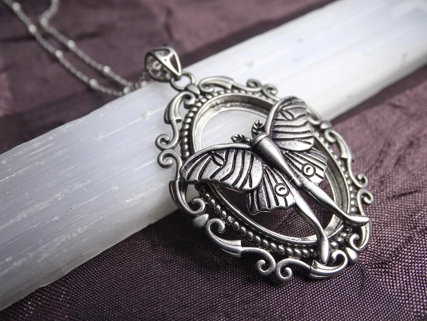 Sterling Silver Luna Moth Cameo Necklace
