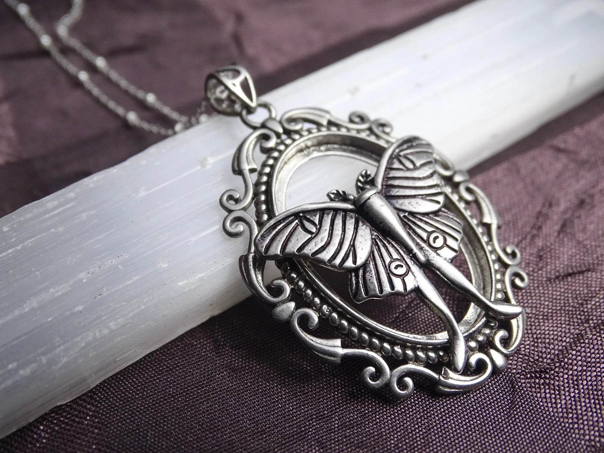 Sterling Silver Luna Moth Cameo Necklace