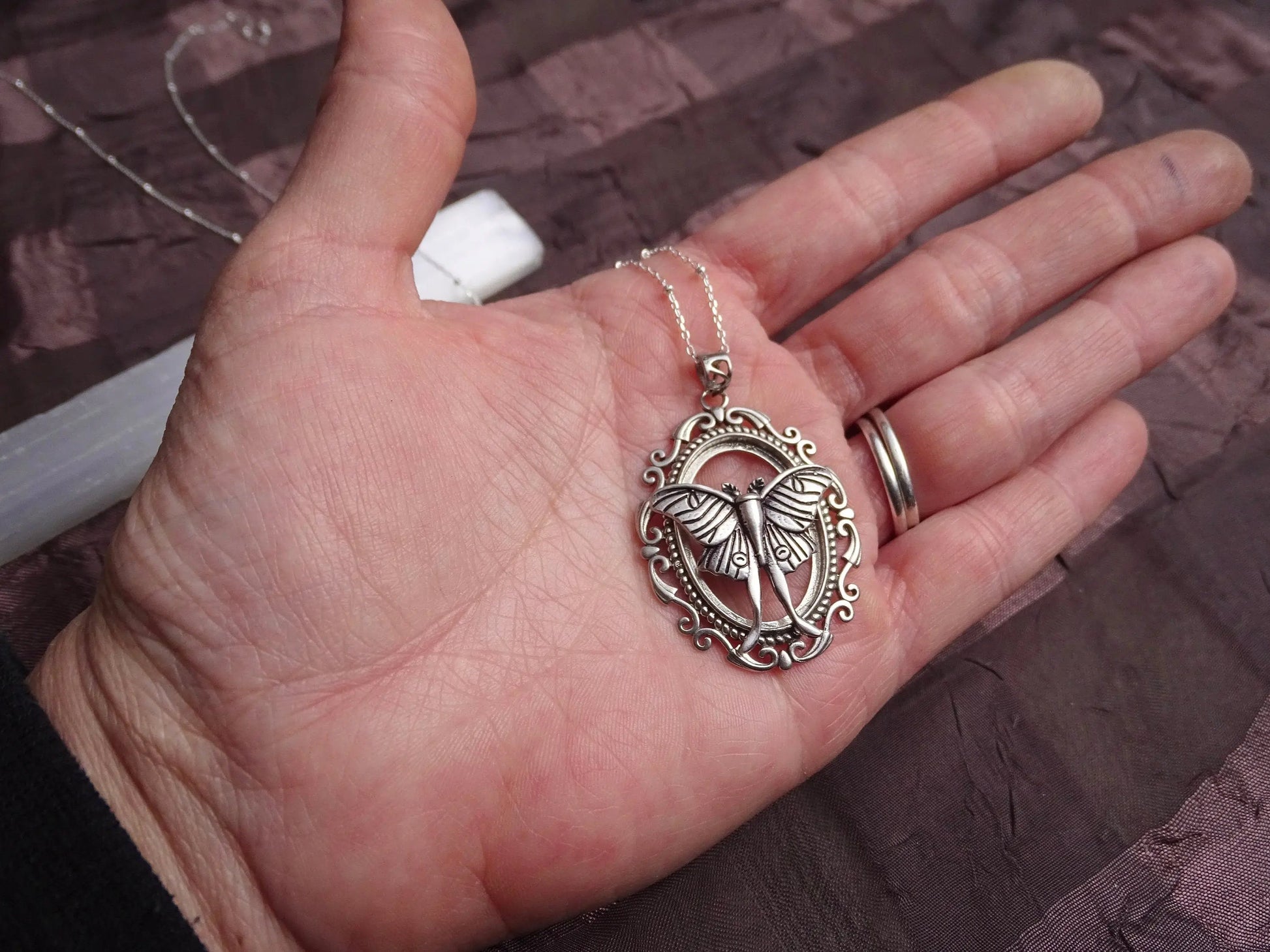 Sterling Silver Luna Moth Cameo Necklace