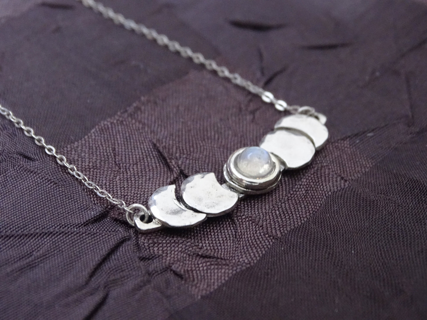 Sterling Silver Moon Phase necklace with Moonstone
