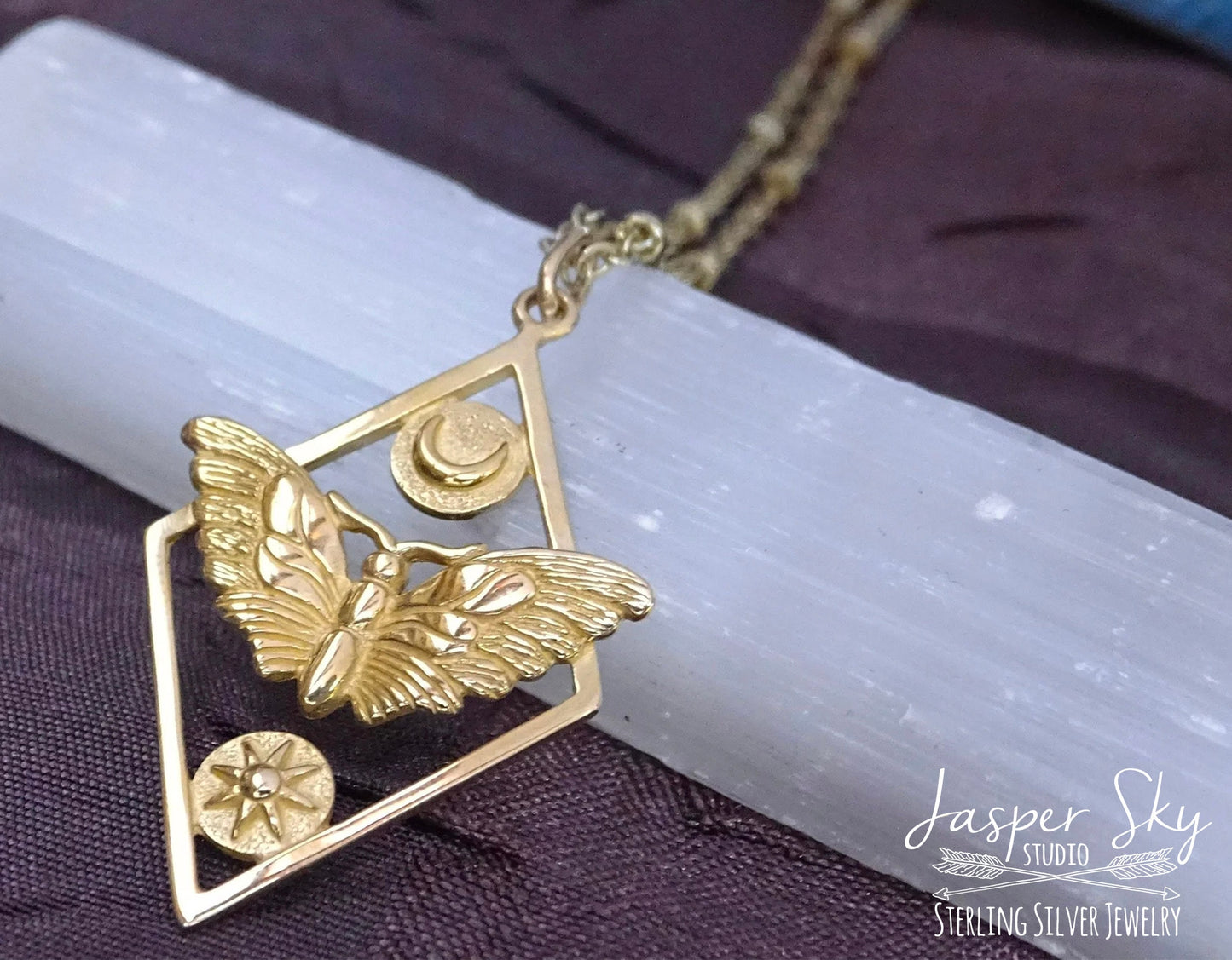 Enchanting Moon and Sun Butterfly Pendant Necklace in Gold Bronze - Perfect Gift for Nature Lovers - Celestial Jewelry  - Christmas Gift