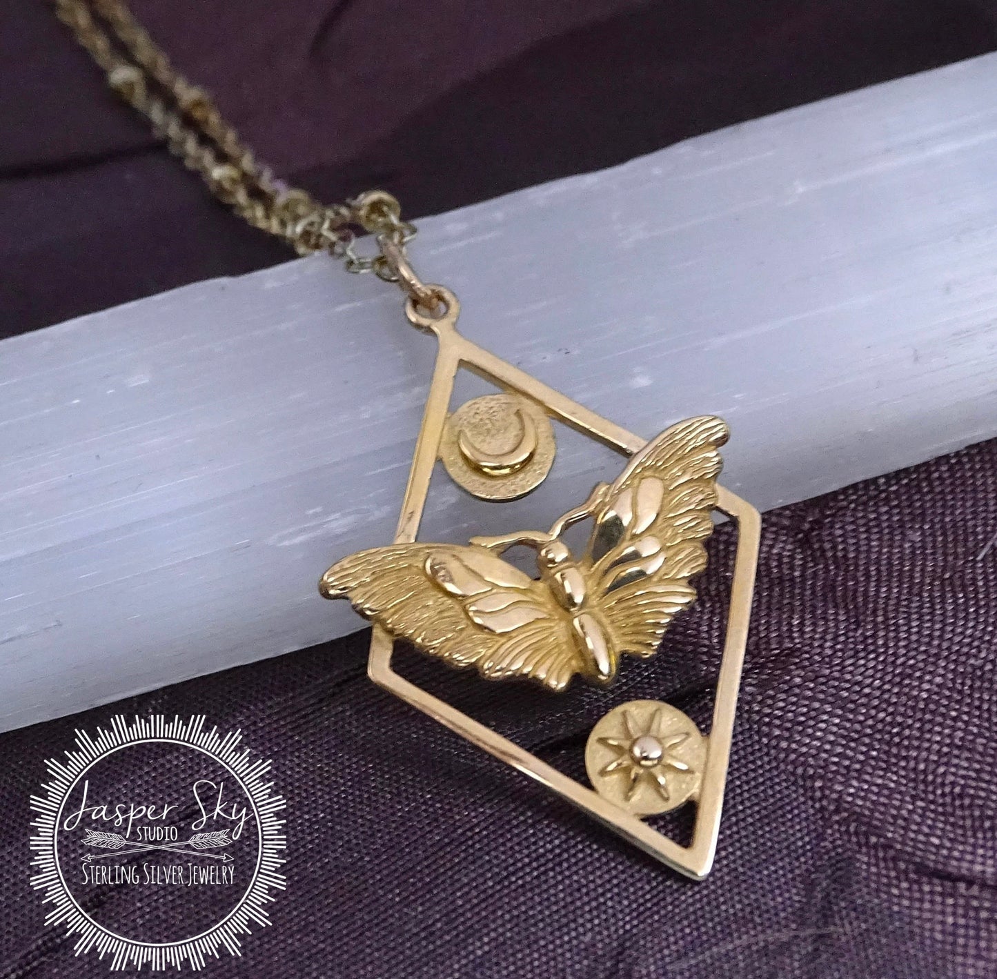 Enchanting Moon and Sun Butterfly Pendant Necklace in Gold Bronze - Perfect Gift for Nature Lovers - Celestial Jewelry  - Christmas Gift