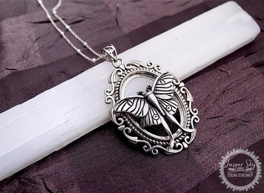 Sterling Silver Luna Moth Cameo Necklace
