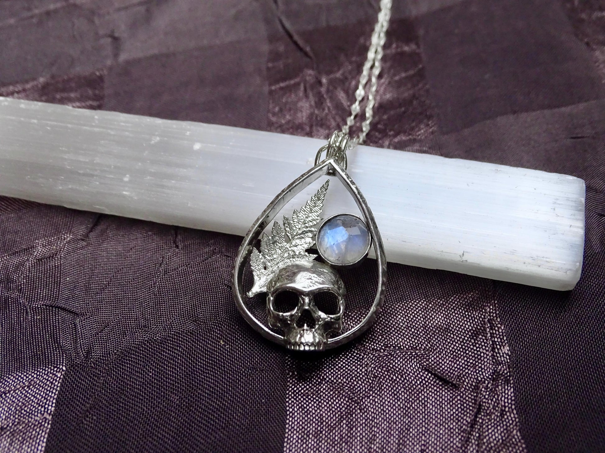 skull moonstone necklace Sterling silver