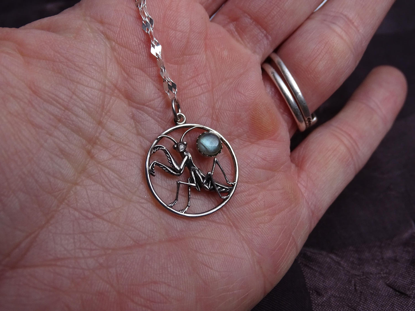 Nature-Inspired Sterling Silver Praying Mantis Pendant - Insect Jewelry for Nature Lovers   - Unique Christmas Present