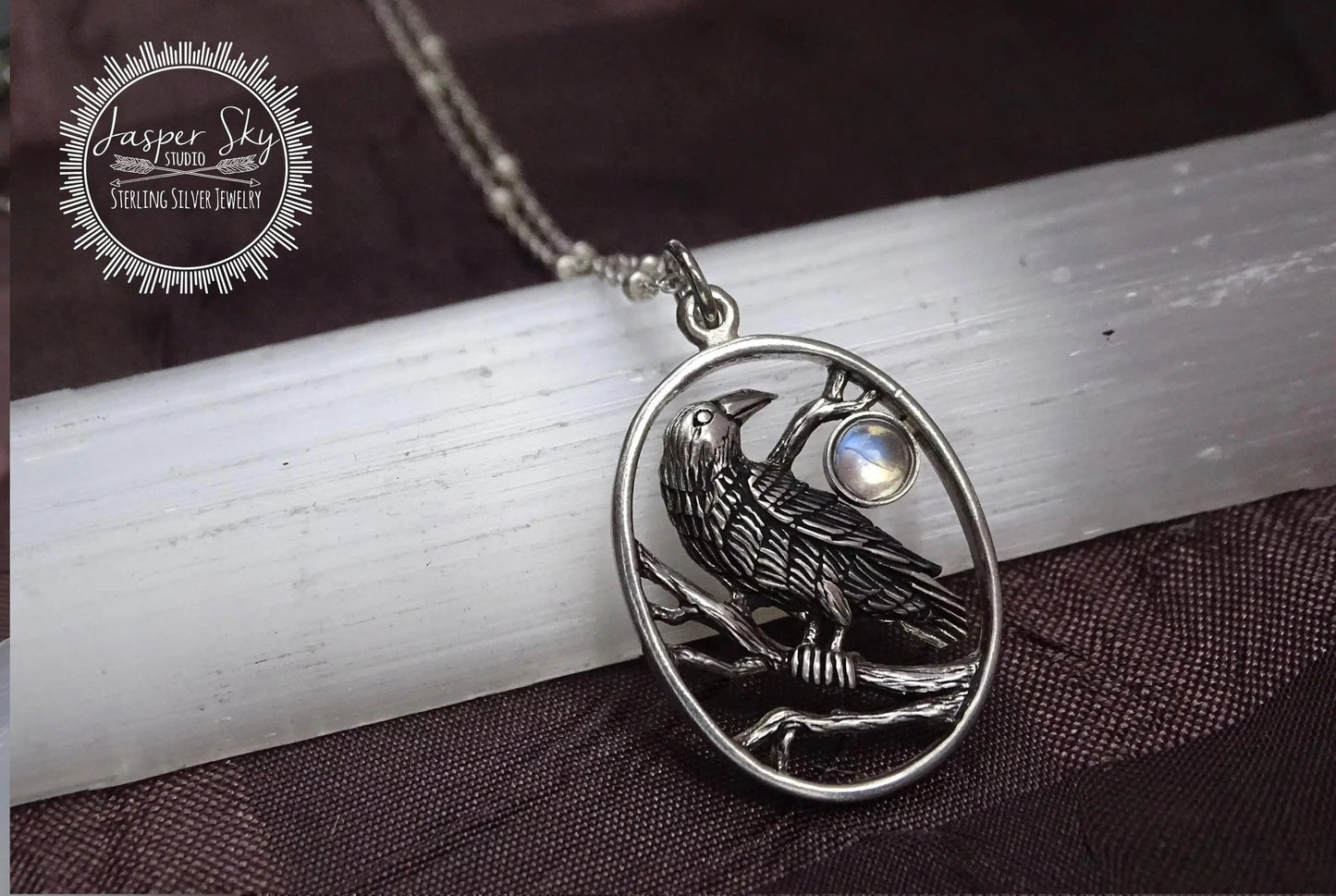 Sterling Silver Moonstone Raven Necklace - Spiritually Transformative Jewelry for Hope and Renewal  - Christmas Gift