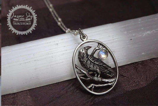 Sterling Silver Moonstone Raven Necklace - Spiritually Transformative Jewelry for Hope and Renewal  - Christmas Gift