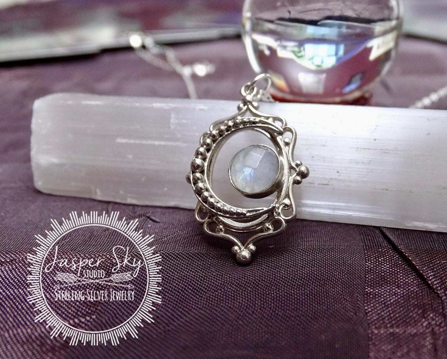 Sterling silver moon necklace with Moonstone