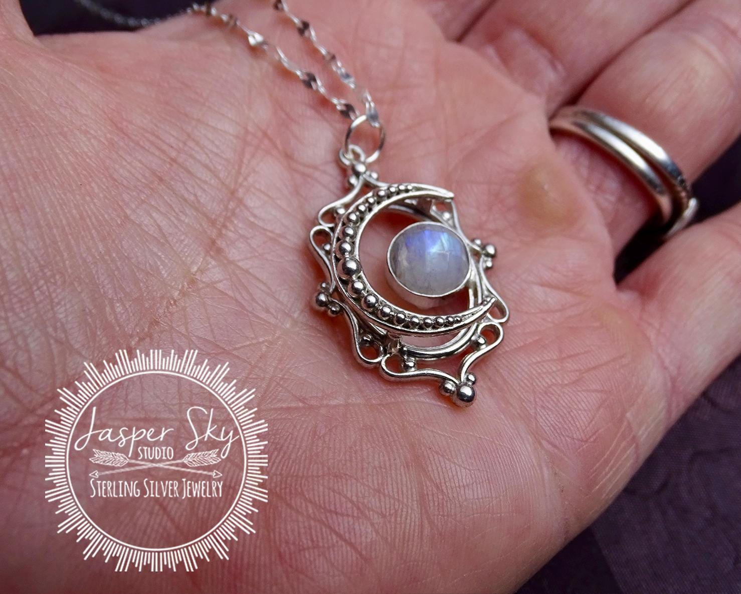 Sterling silver moon necklace with Moonstone