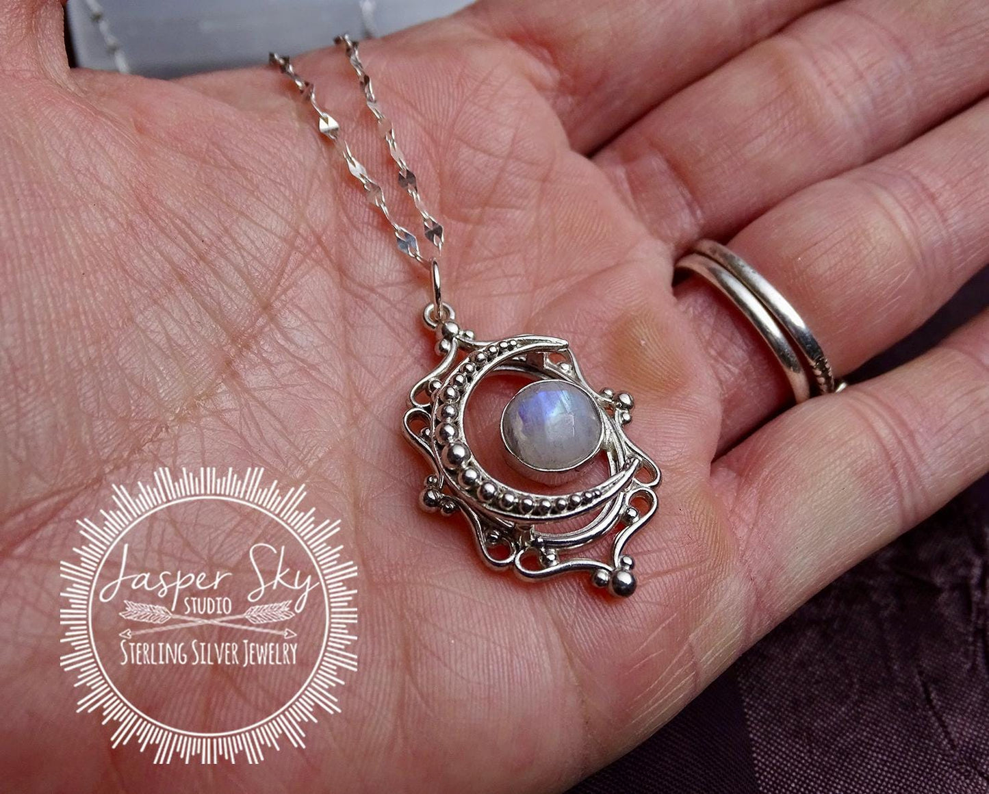 Sterling silver moon necklace with Moonstone