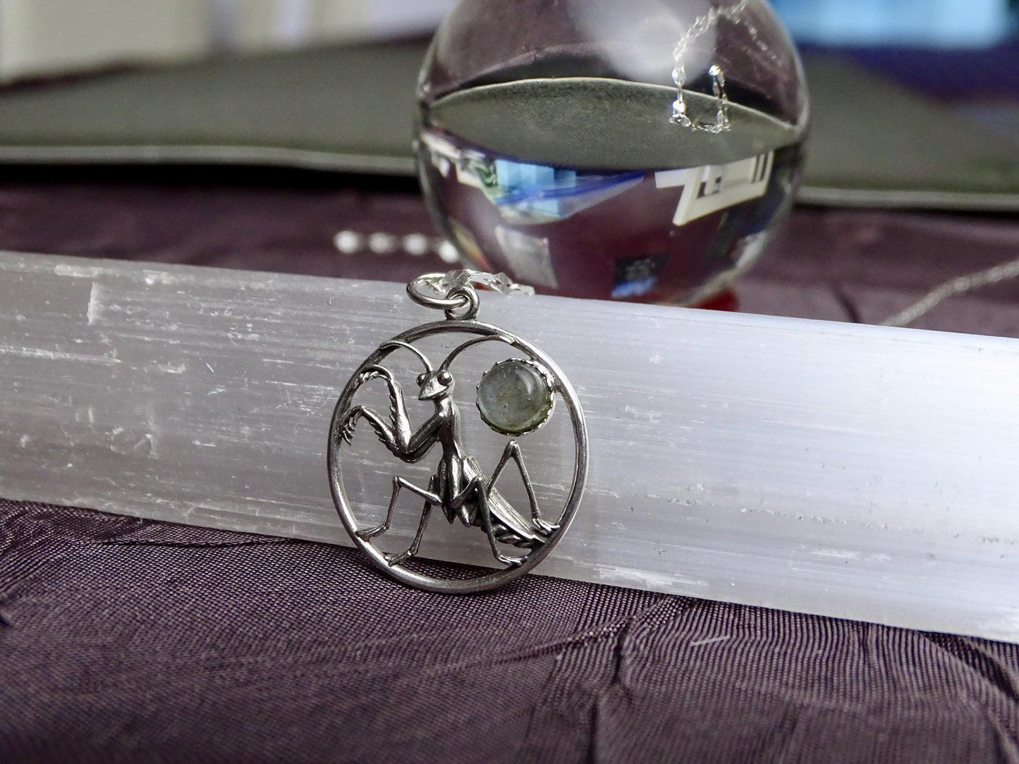 Nature-Inspired Sterling Silver Praying Mantis Pendant - Insect Jewelry for Nature Lovers   - Unique Christmas Present