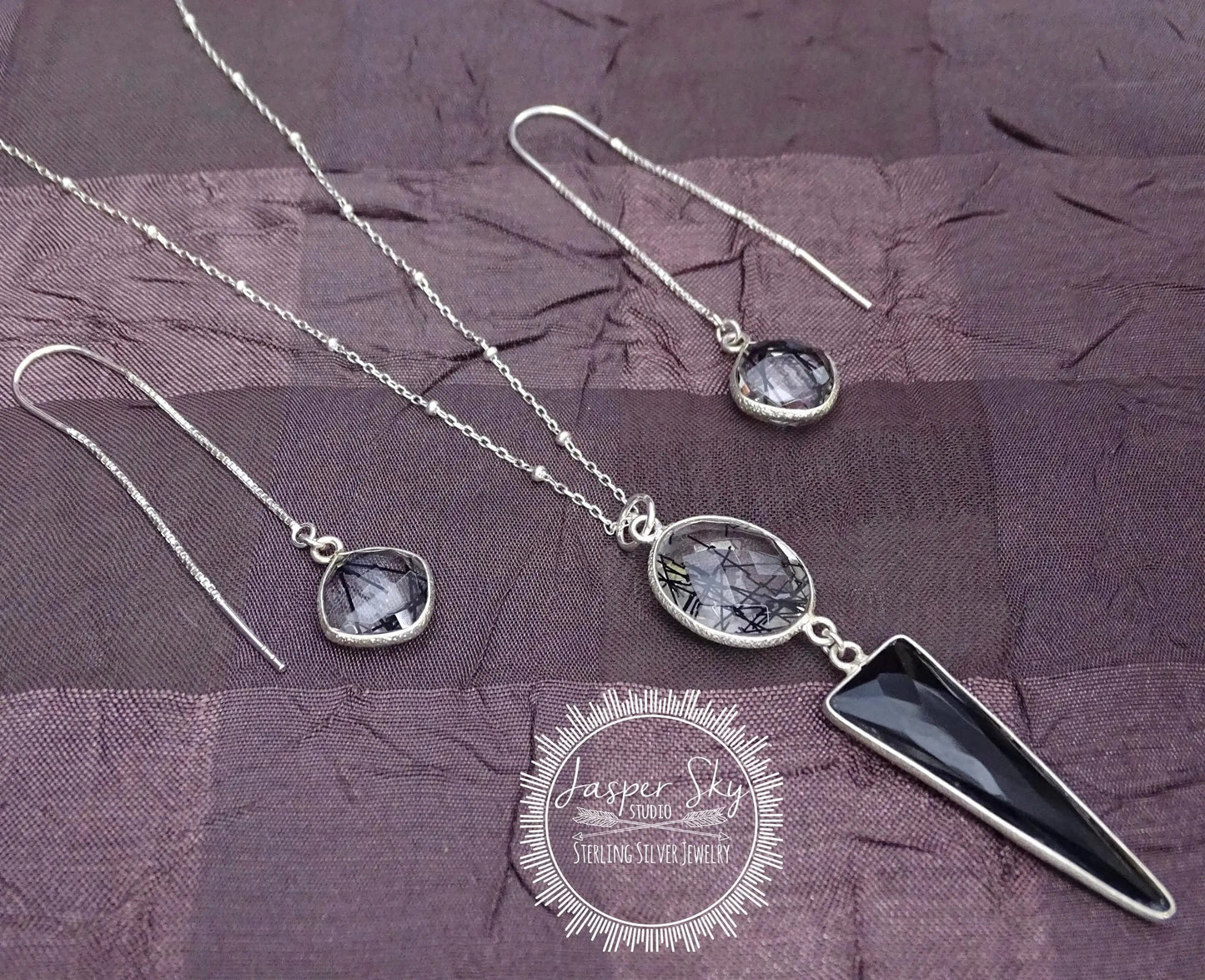 Obsidian Pendant & Earrings Set
