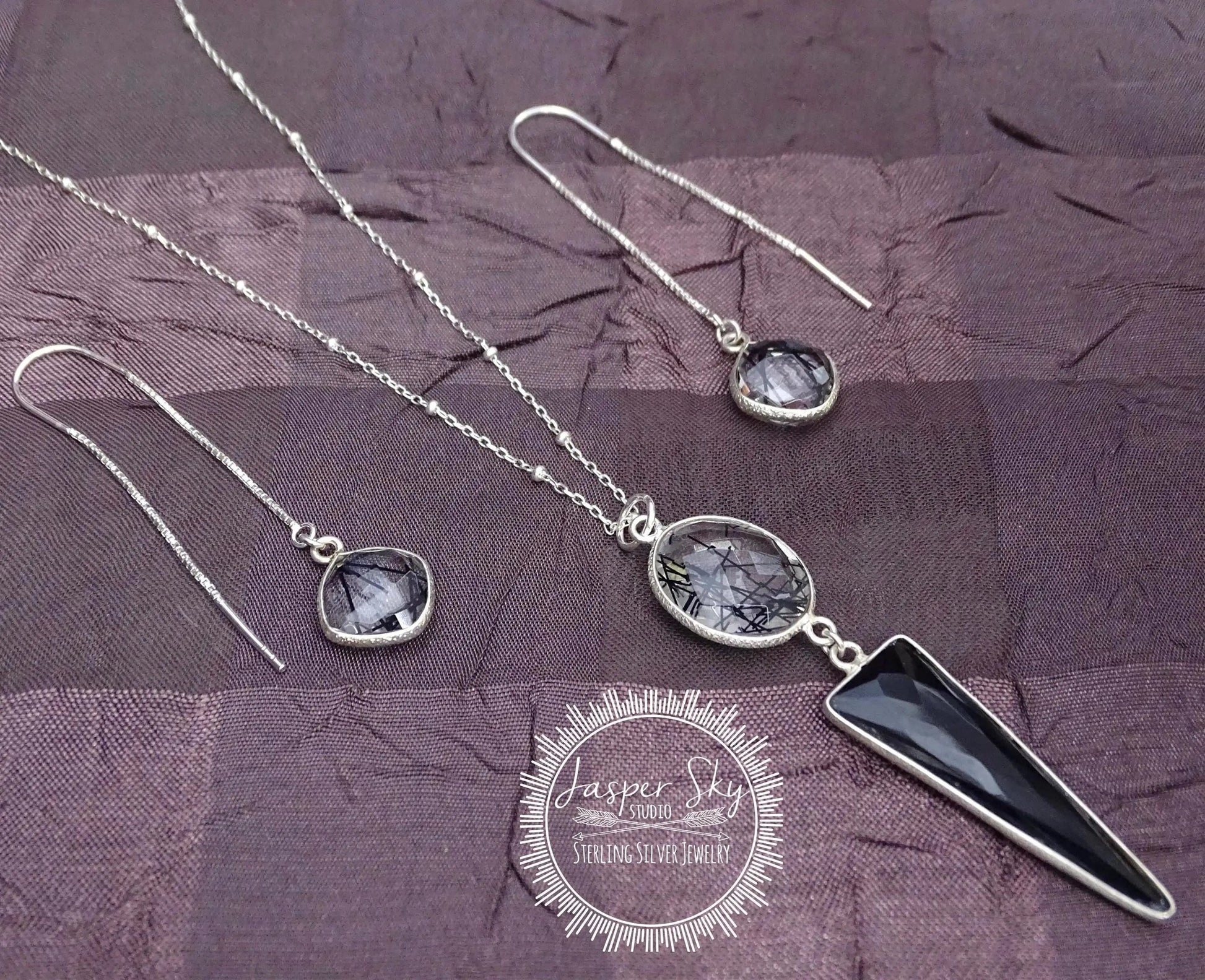 Obsidian Pendant & Earrings Set