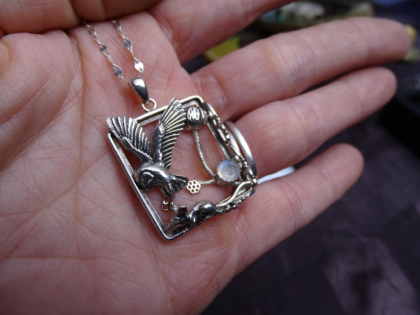 Owl necklace sterling silver