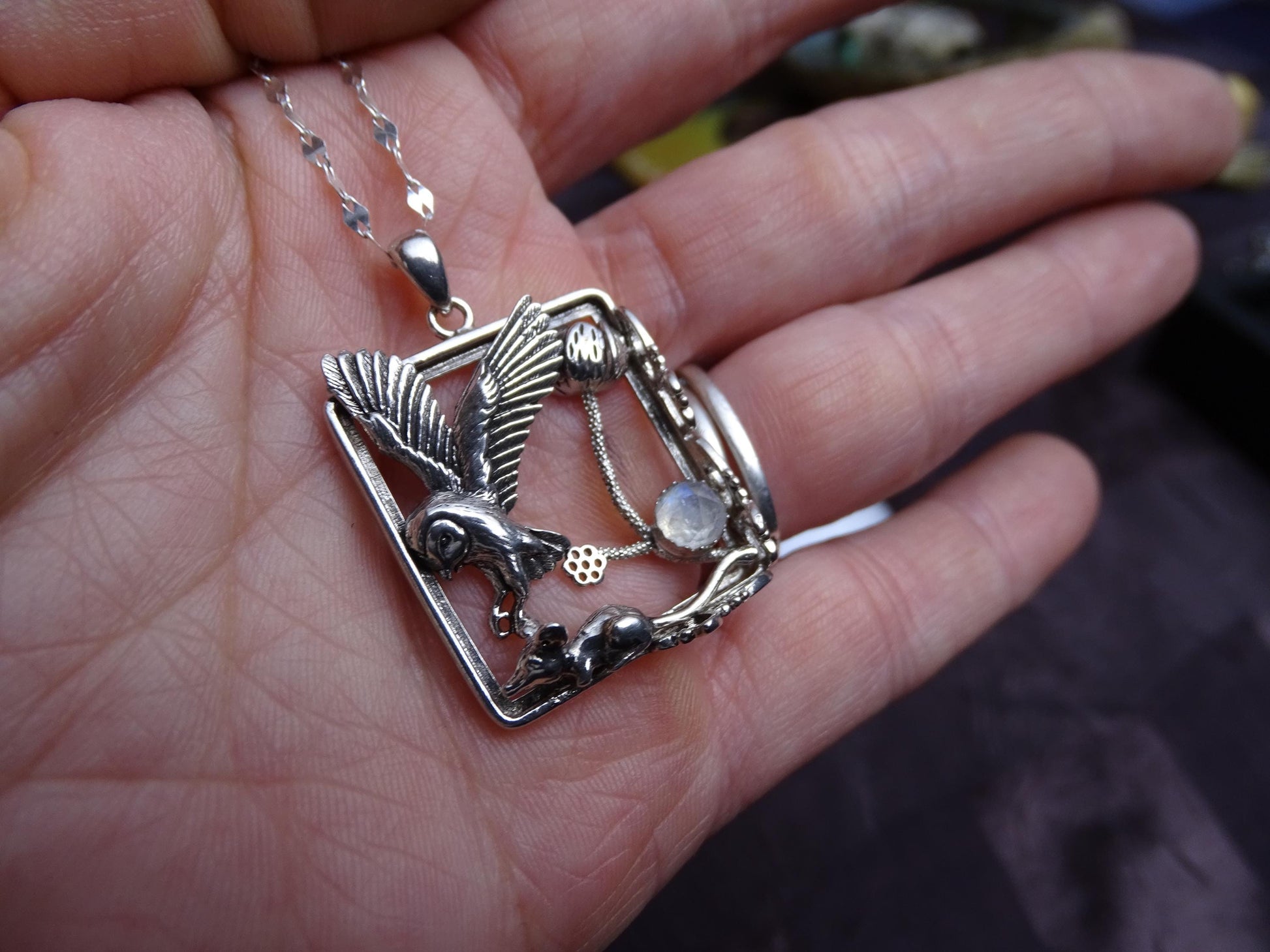 Owl necklace sterling silver
