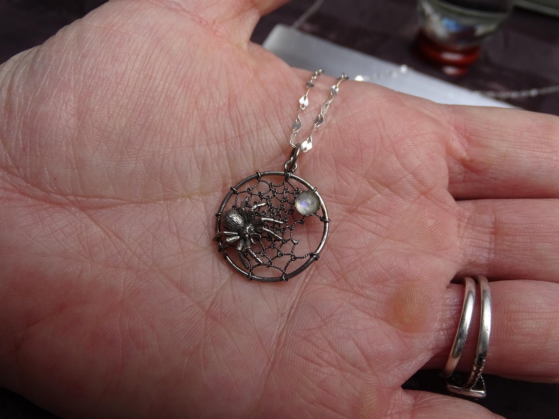 Sterling silver Spider and Web necklace