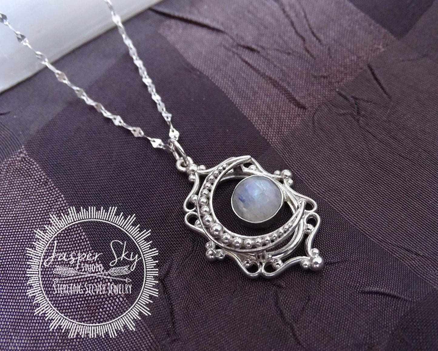 Sterling silver moon necklace with Moonstone
