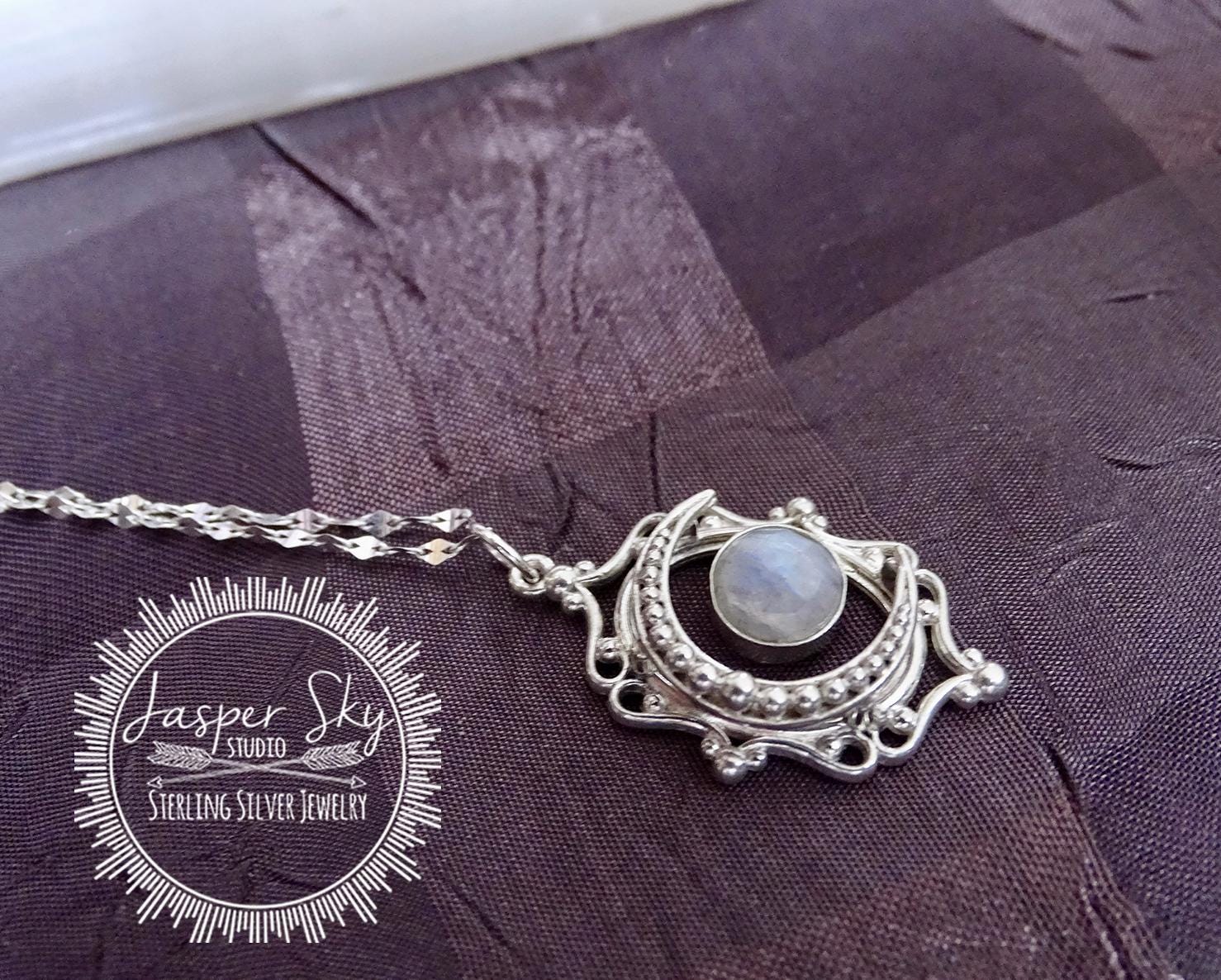 Sterling silver moon necklace with Moonstone