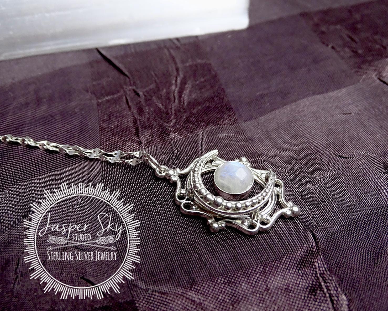 Sterling silver moon necklace with Moonstone