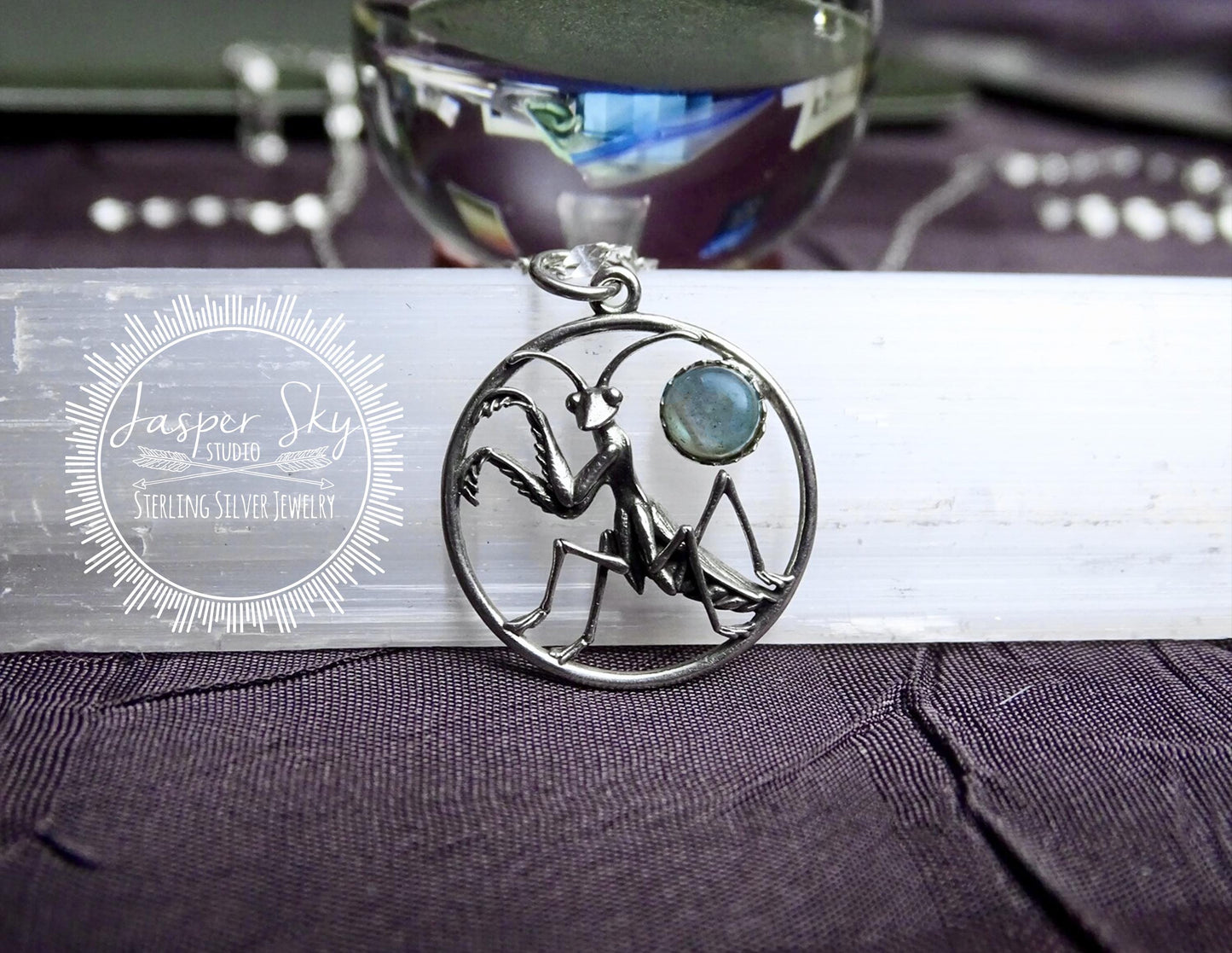 Nature-Inspired Sterling Silver Praying Mantis Pendant - Insect Jewelry for Nature Lovers   - Unique Christmas Present