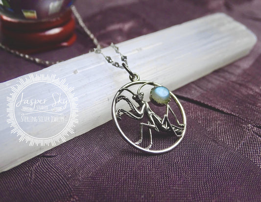 Nature-Inspired Sterling Silver Praying Mantis Pendant - Insect Jewelry for Nature Lovers   - Unique Christmas Present