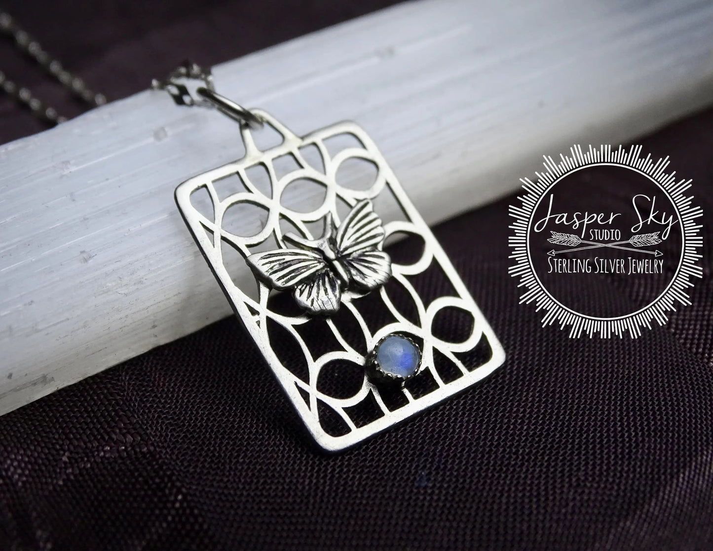 Butterfly Pendant Sterling Silver with Moonstone