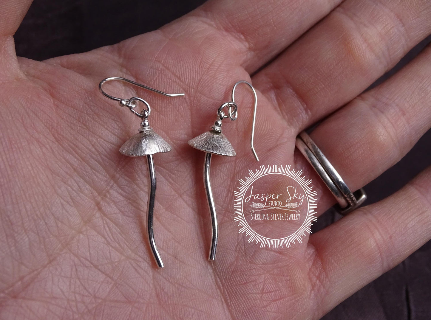 Mushroom Dangle Earrings - Sterling Silver Handmade Woodland Jewelry - Nature-Inspired Gift for Her  - Unique Holiday Gift
