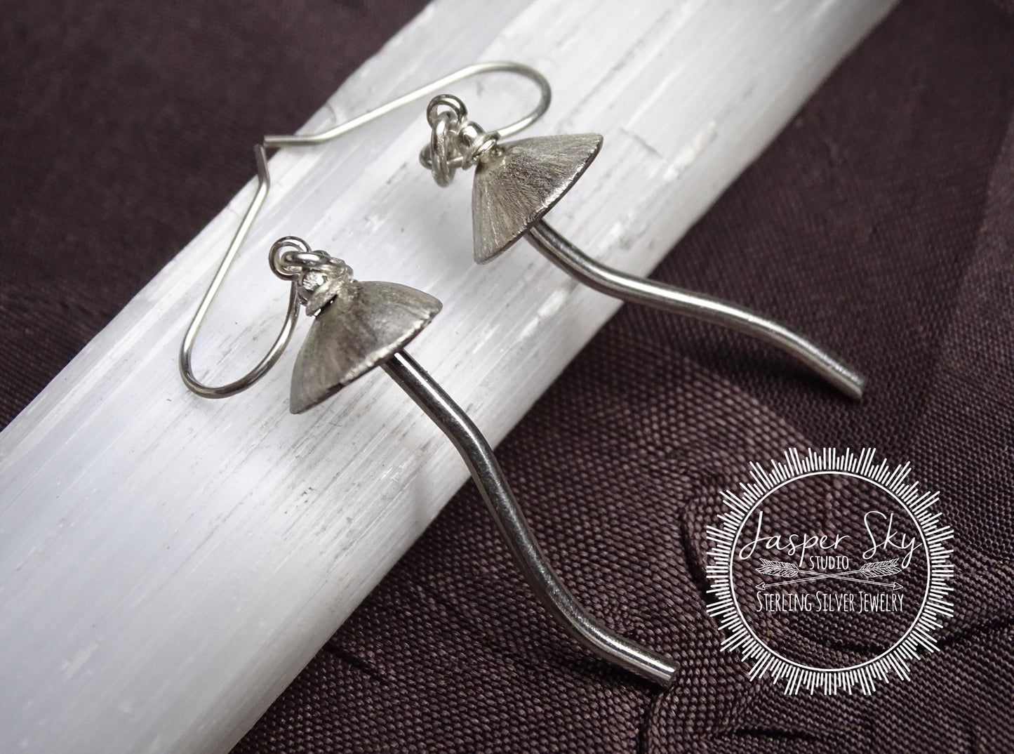 Mushroom Dangle Earrings - Sterling Silver Handmade Woodland Jewelry - Nature-Inspired Gift for Her  - Unique Holiday Gift