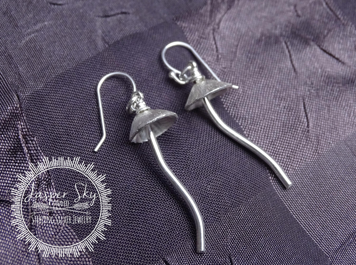 Mushroom Dangle Earrings - Sterling Silver Handmade Woodland Jewelry - Nature-Inspired Gift for Her  - Unique Holiday Gift