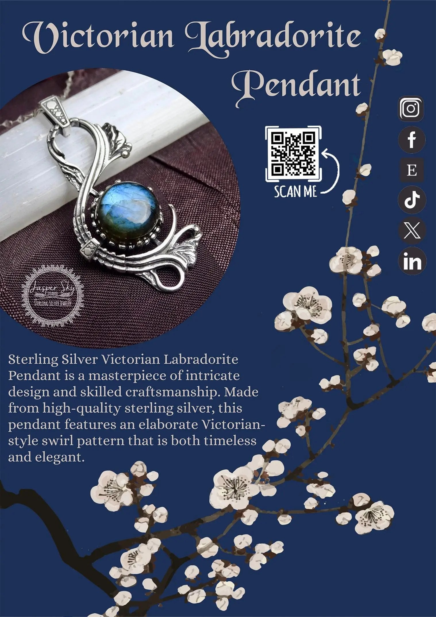 Victorian Pendant - Sterling Silver Labradorite