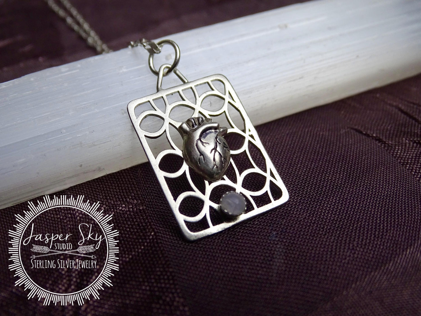 Heart Pendant Sterling Silver Handmade, Realistic Anatomical Heart with Moonstone, Unique Jewelry for Everyday Wear, Perfect Gift for Her