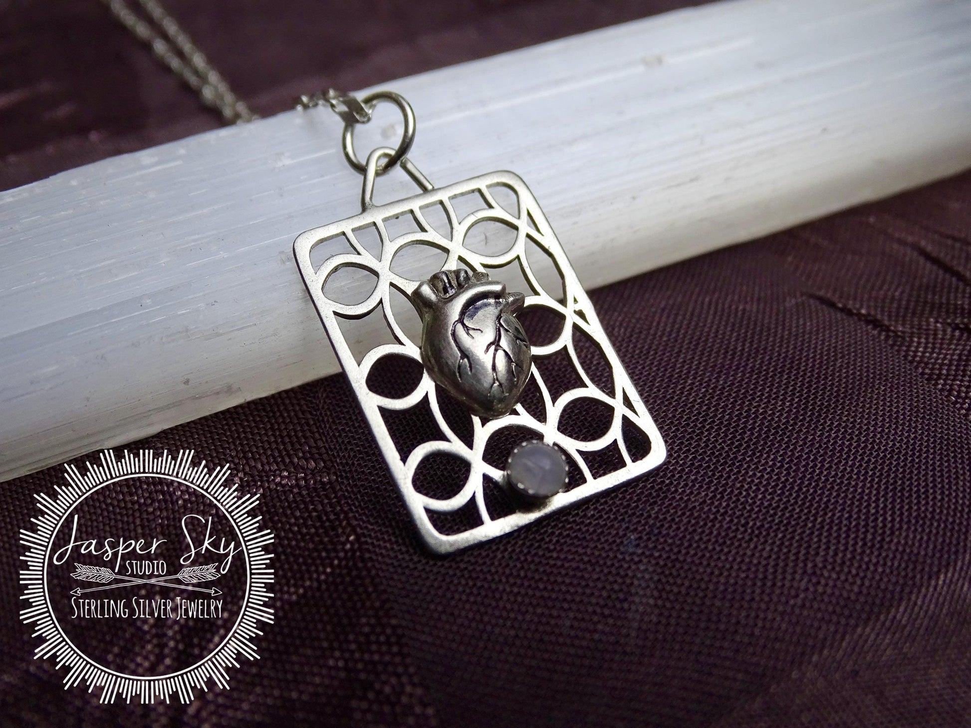 Heart Pendant Sterling Silver Handmade, Realistic Anatomical Heart with Moonstone, Unique Jewelry for Everyday Wear, Perfect Gift for Her