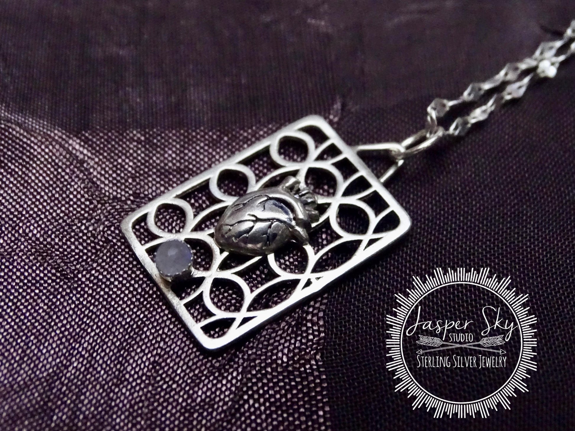 Heart Pendant Sterling Silver Handmade, Realistic Anatomical Heart with Moonstone, Unique Jewelry for Everyday Wear, Perfect Gift for Her