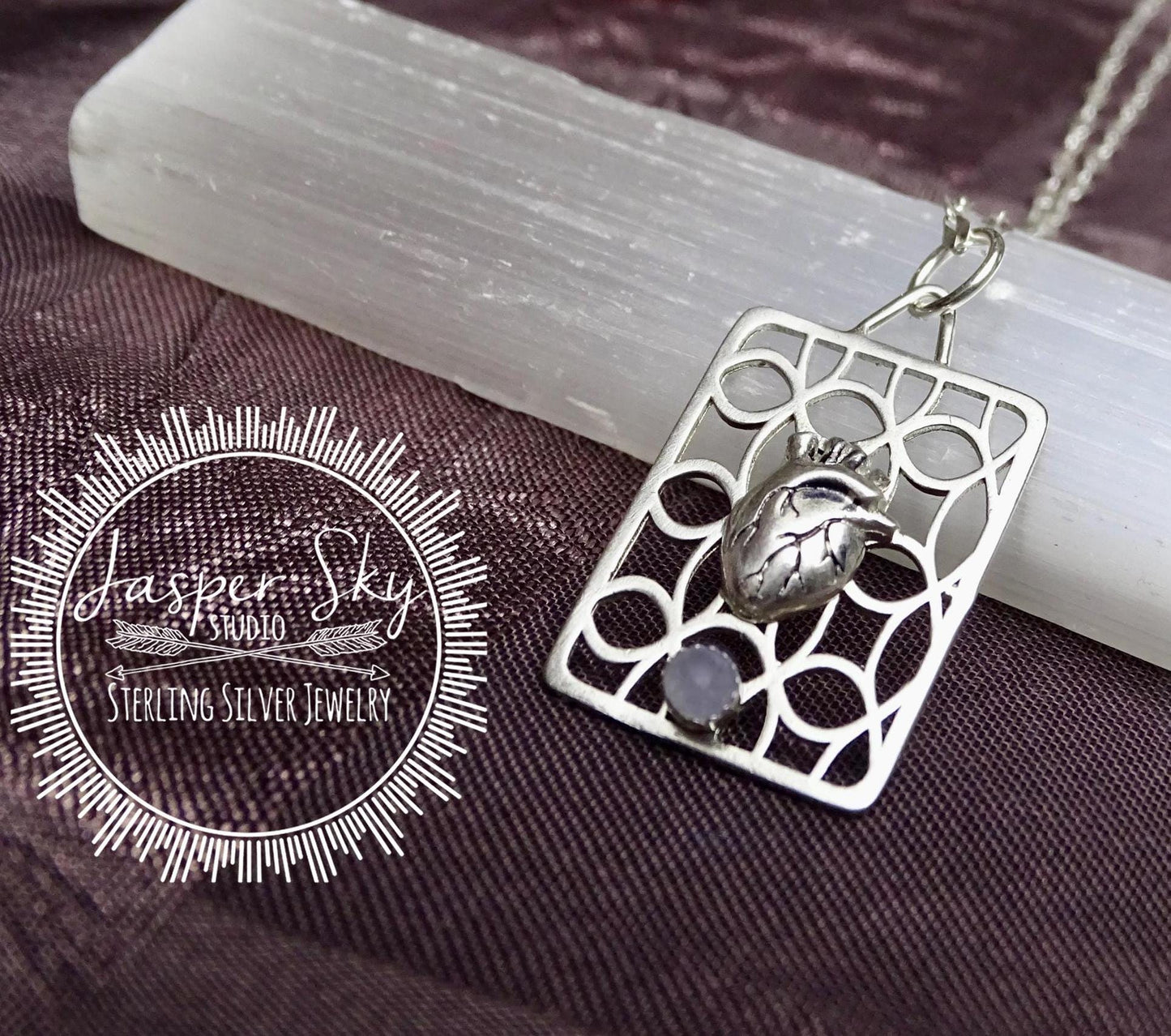 Heart Pendant Sterling Silver Handmade, Realistic Anatomical Heart with Moonstone, Unique Jewelry for Everyday Wear, Perfect Gift for Her