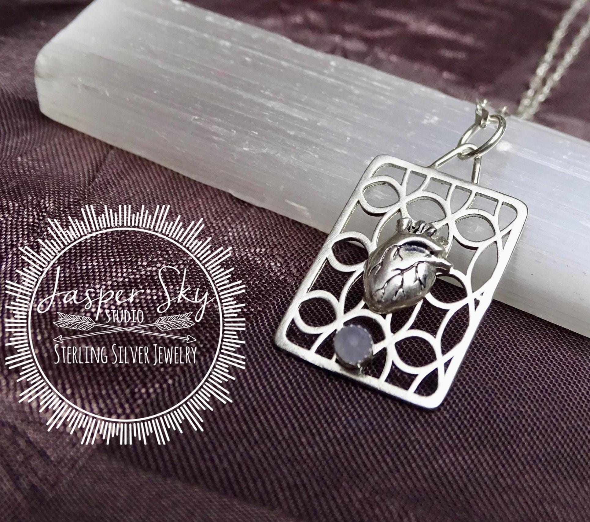 Heart Pendant Sterling Silver Handmade, Realistic Anatomical Heart with Moonstone, Unique Jewelry for Everyday Wear, Perfect Gift for Her