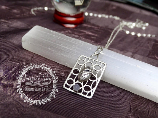 Heart Pendant Sterling Silver Handmade, Realistic Anatomical Heart with Moonstone, Unique Jewelry for Everyday Wear, Perfect Gift for Her