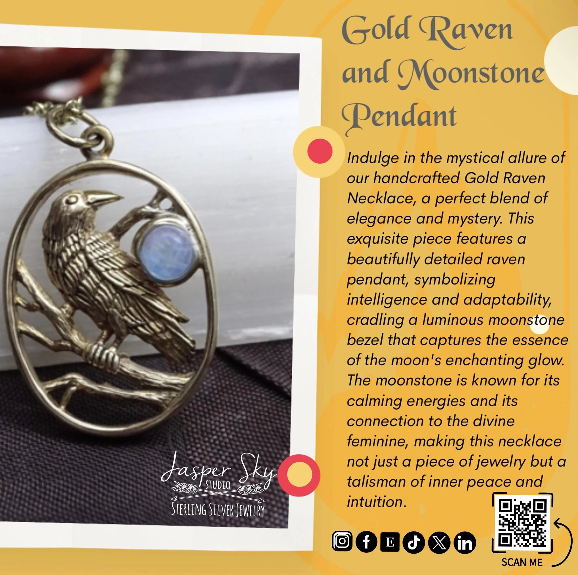 Gold Raven Necklace with Moonstone