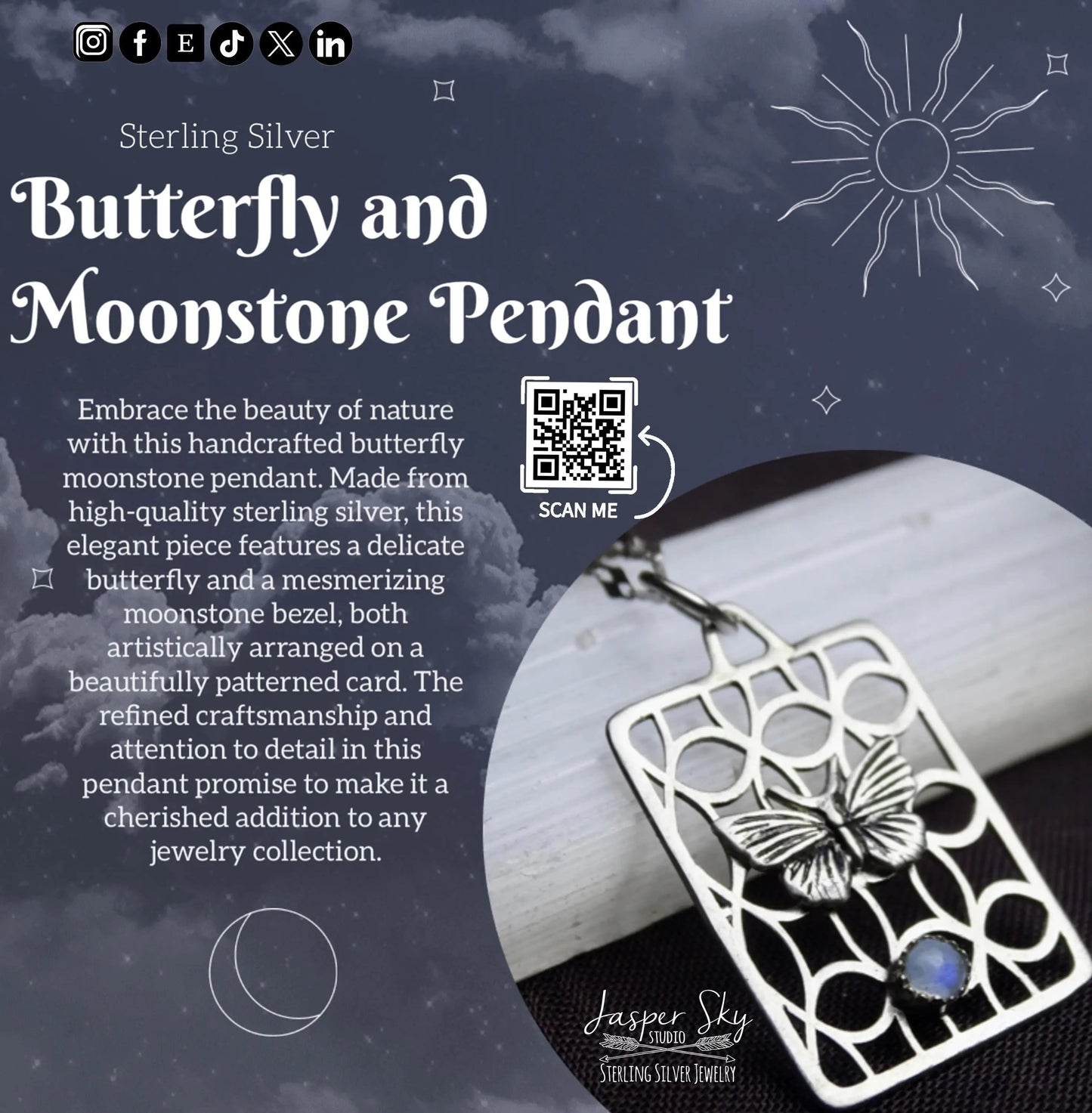 Butterfly Pendant Sterling Silver with Moonstone