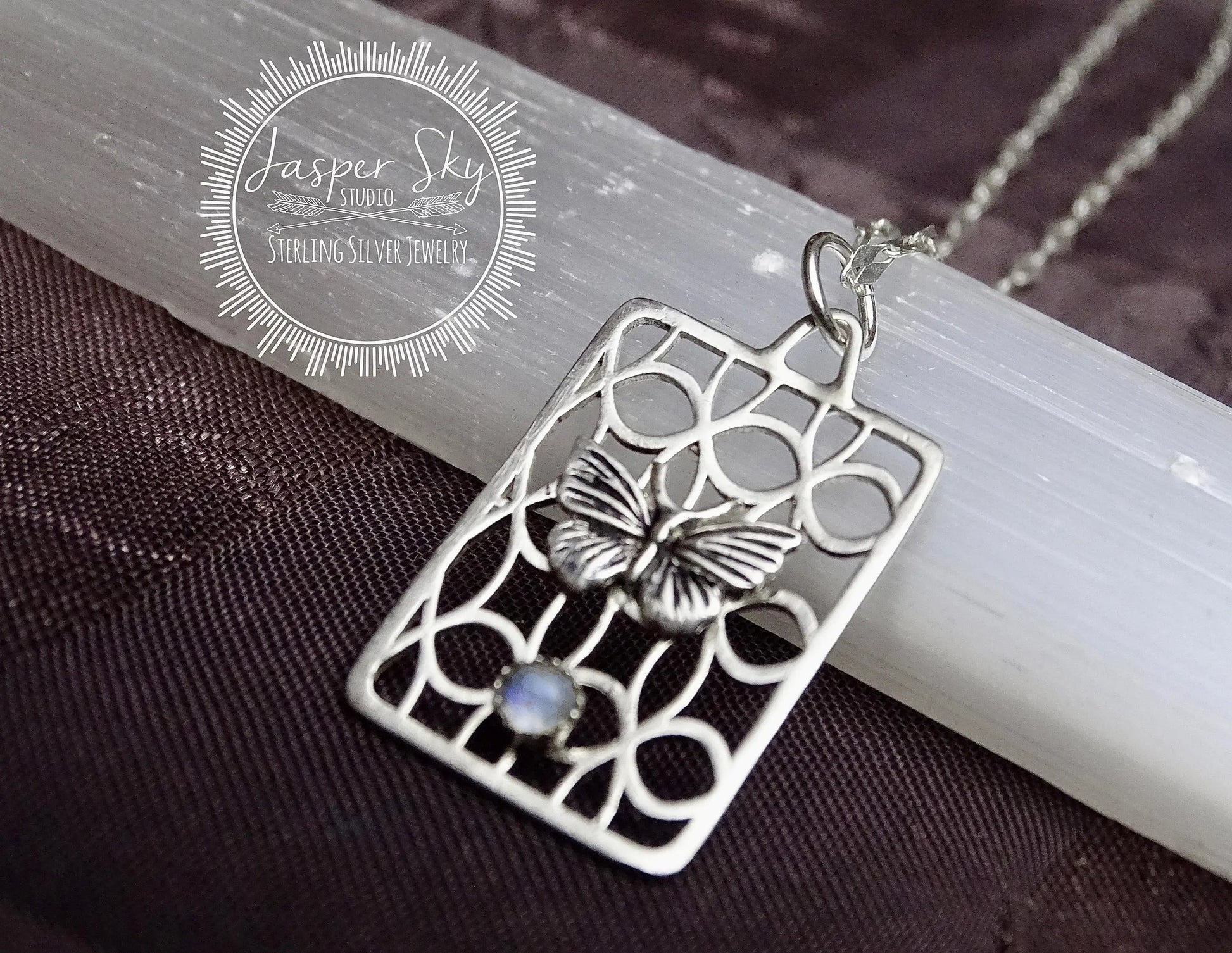 Butterfly Pendant Sterling Silver with Moonstone