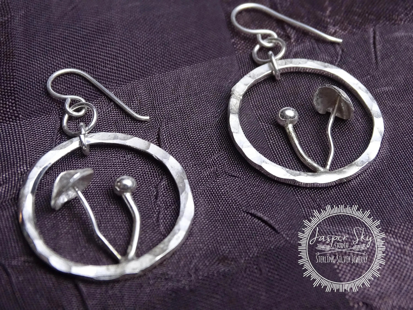 Mushroom Dangle Earrings, Handmade Sterling Silver Nature-Inspired Jewelry, Perfect for Unique Boho Gifts