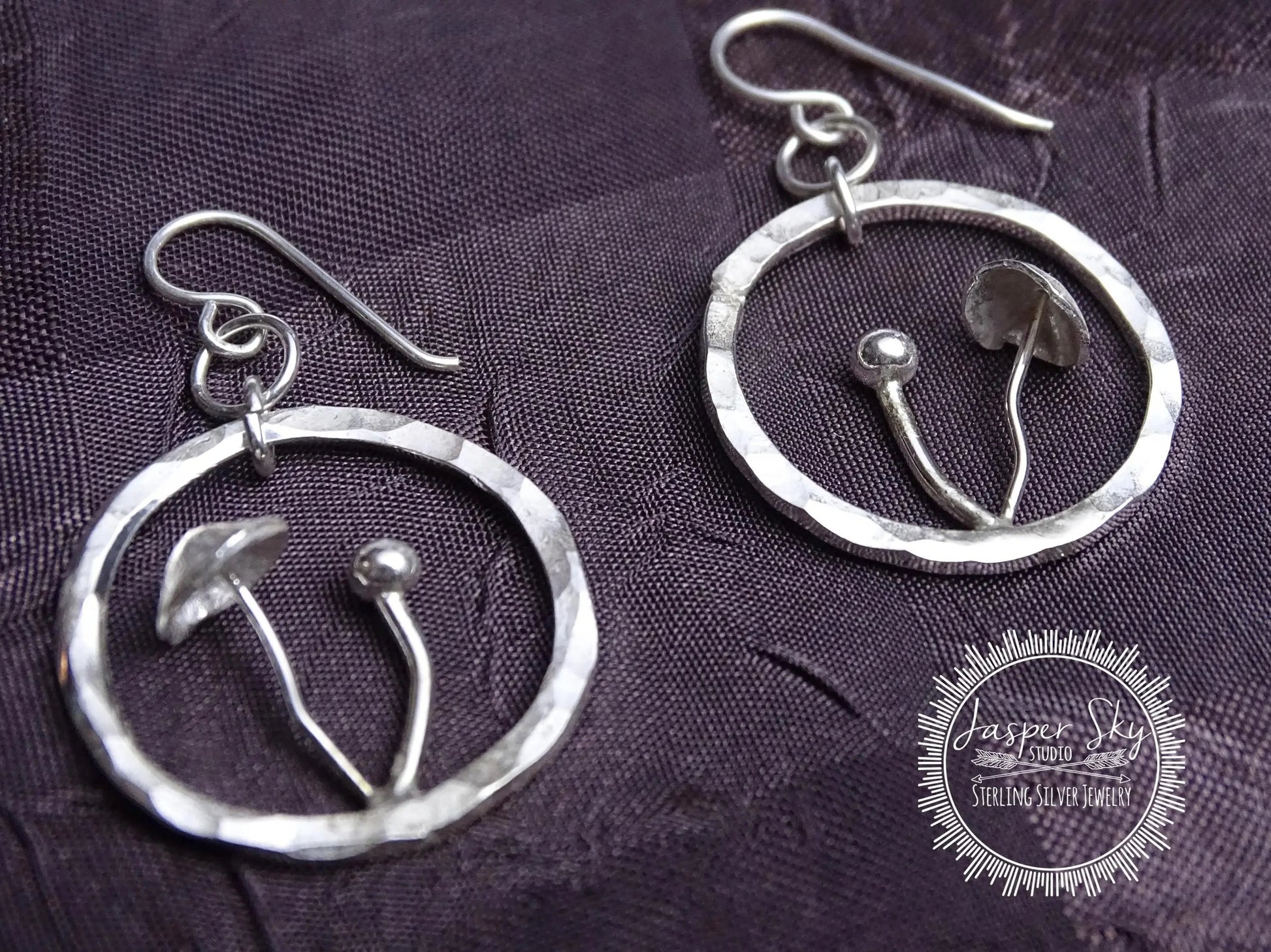 Mushroom Dangle Earrings, Handmade Sterling Silver Nature-Inspired Jewelry, Perfect for Unique Boho Gifts