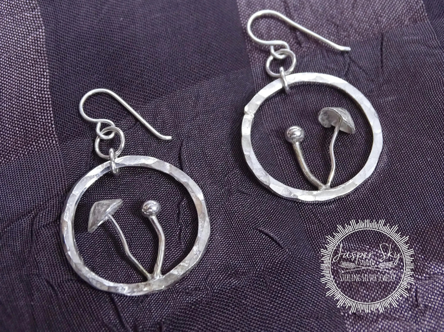 Mushroom Dangle Earrings, Handmade Sterling Silver Nature-Inspired Jewelry, Perfect for Unique Boho Gifts
