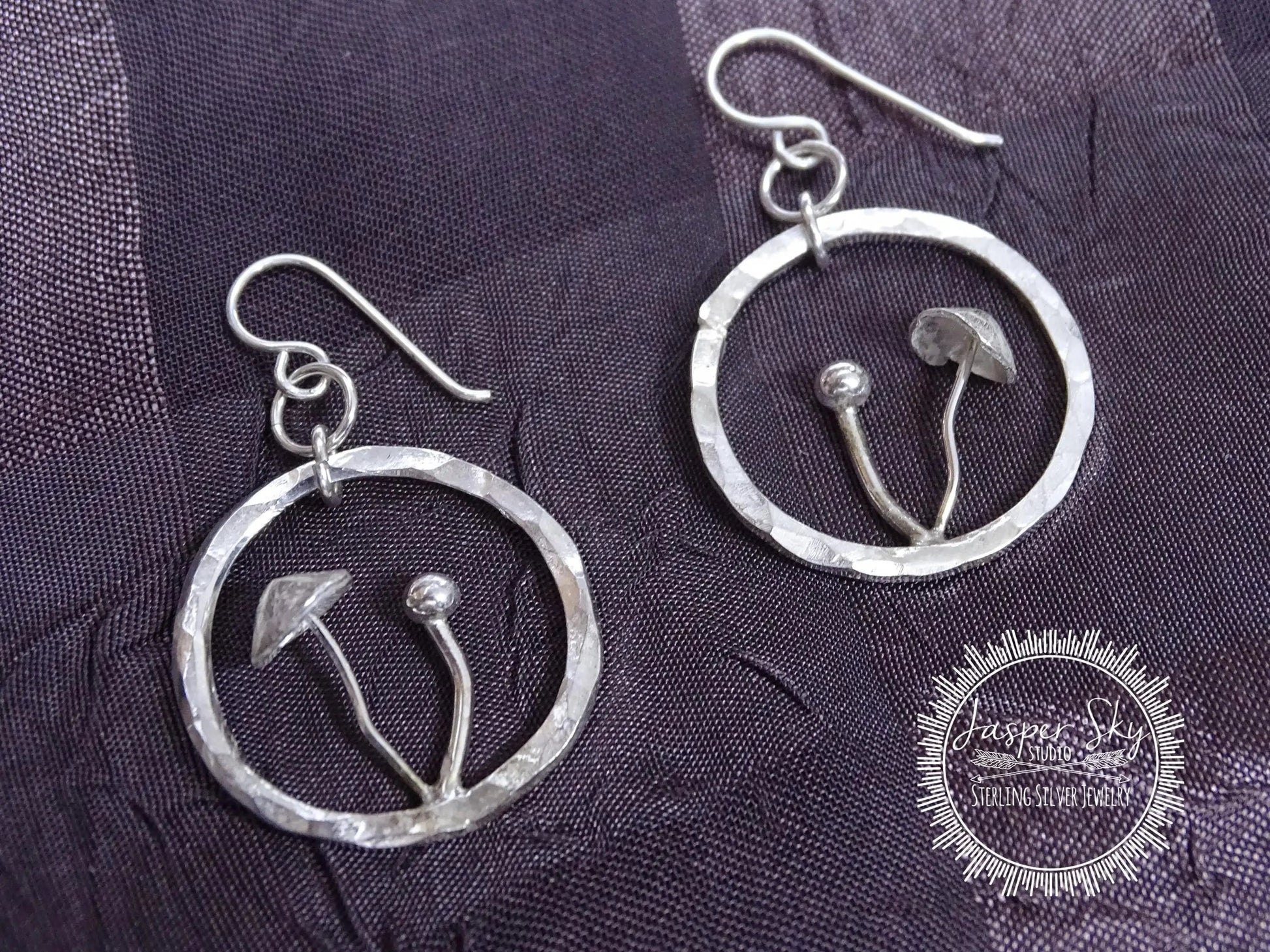 Mushroom Dangle Earrings, Handmade Sterling Silver Nature-Inspired Jewelry, Perfect for Unique Boho Gifts