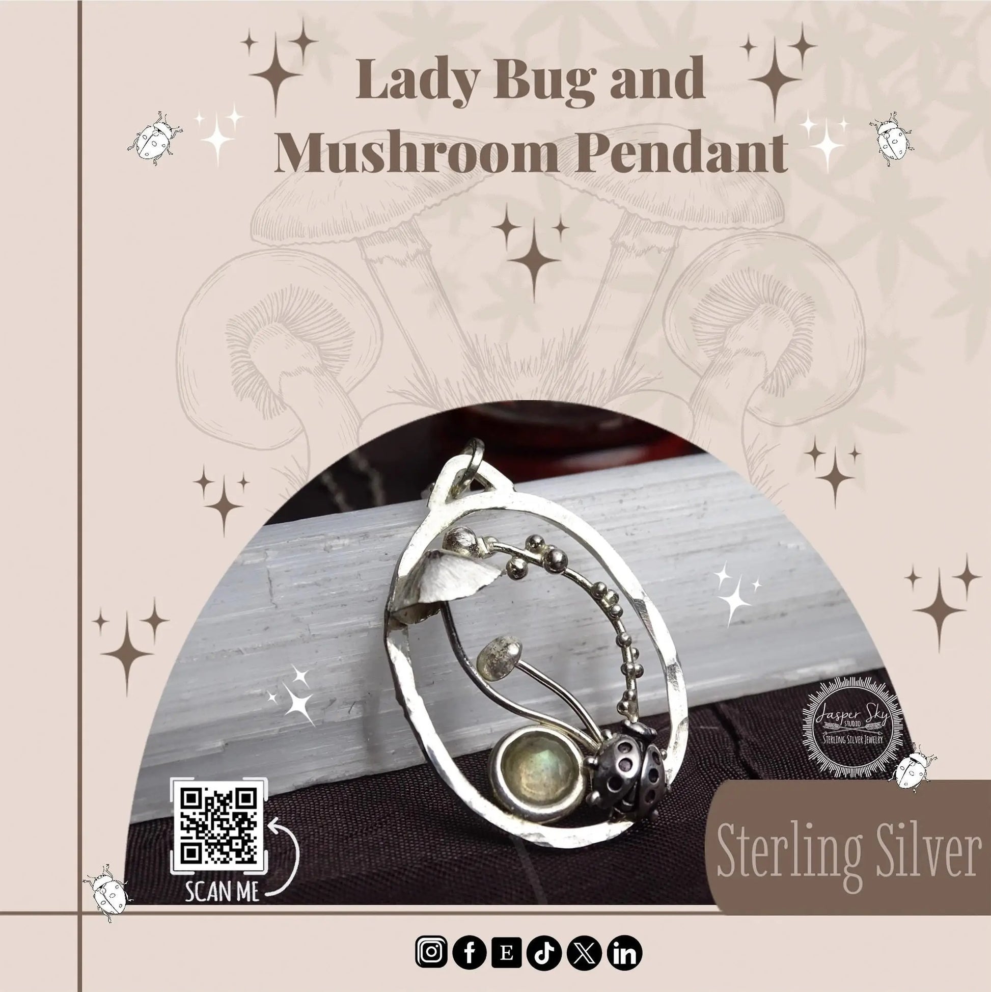 Mushroom Dangle Earrings, Handmade Sterling Silver Nature-Inspired Jewelry, Perfect for Unique Boho Gifts