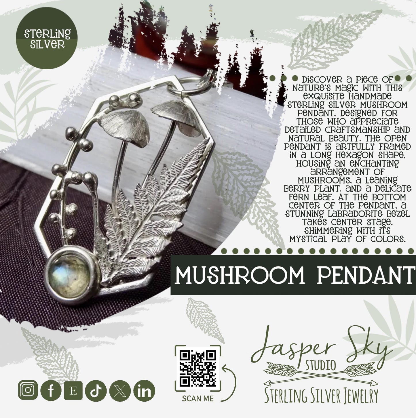Monarch Butterfly Necklace with Sun - Sterling silver, Moonstone